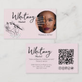 Blush Pink Script Social Icon QR Code Photo Makeup Visitenkarte (Vorne/Hinten)