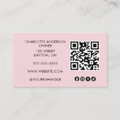 Blush Pink Script Social Icon QR Code Photo Makeup Visitenkarte (Rückseite)