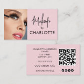 Blush Pink Script Social Icon QR Code Photo Makeup Visitenkarte (Vorne/Hinten)
