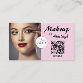 Blush Pink Script Social Icon QR Code Photo Makeup Visitenkarte (Vorderseite)