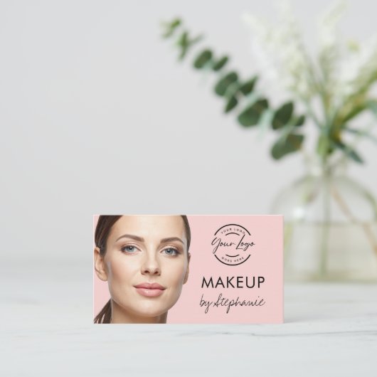 Blush Pink Script Social Icon QR Code Photo Makeup Visitenkarte (Stehend Vorderseite)