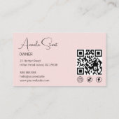 Blush Pink Script Social Icon QR Code Photo Makeup Visitenkarte (Rückseite)