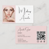 Blush Pink Script Social Icon QR Code Photo Makeup Visitenkarte (Vorne/Hinten)