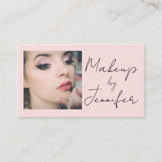 Blush Pink Script Social Icon QR Code Photo Makeup Visitenkarte (Vorderseite)