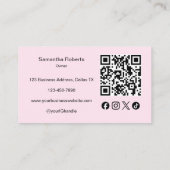 Blush Pink Script Social Icon QR Code Photo Makeup Visitenkarte (Rückseite)