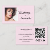 Blush Pink Script Social Icon QR Code Photo Makeup Visitenkarte (Vorne/Hinten)