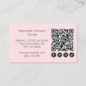 Blush Pink Script Social Icon QR Code Photo Makeup Visitenkarte (Rückseite)
