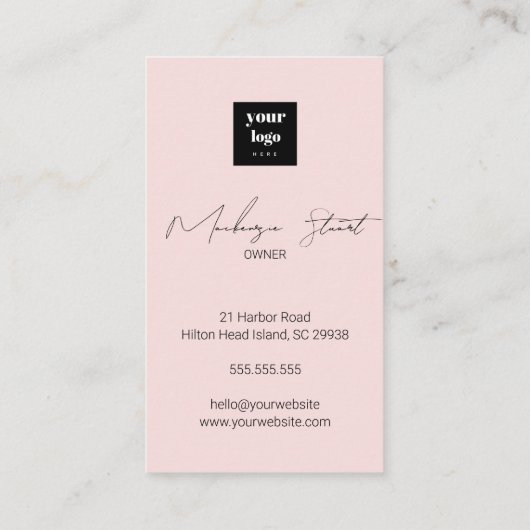 Blush Pink Script Social Icon QR Code Photo Makeup Visitenkarte (Rückseite)