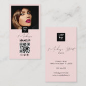 Blush Pink Script Social Icon QR Code Photo Makeup Visitenkarte (Vorne/Hinten)