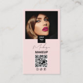 Blush Pink Script Social Icon QR Code Photo Makeup Visitenkarte (Vorderseite)