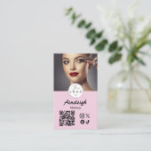 Blush Pink Script Social Icon QR Code Photo Makeup Visitenkarte (Stehend Vorderseite)