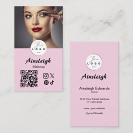 Blush Pink Script Social Icon QR Code Photo Makeup Visitenkarte