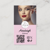 Blush Pink Script Social Icon QR Code Photo Makeup Visitenkarte (Vorderseite)