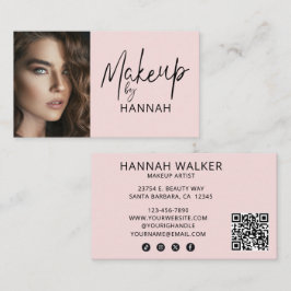 Blush Pink Script Social Icon QR Code Photo Makeup Visitenkarte