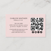 Blush Pink Script Social Icon QR Code Photo Makeup Visitenkarte (Rückseite)