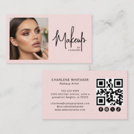 Blush Pink Script Social Icon QR Code Photo Makeup Visitenkarte
