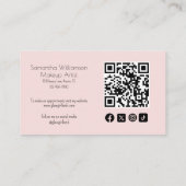 Blush Pink Script Social Icon QR Code Photo Makeup Visitenkarte (Rückseite)