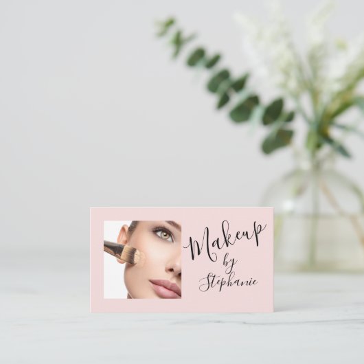 Blush Pink Script Social Icon QR Code Photo Makeup Visitenkarte (Stehend Vorderseite)