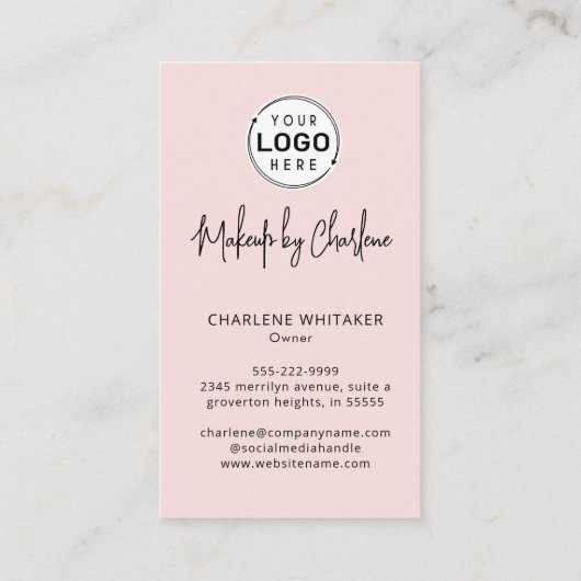 Blush Pink Script Social Icon QR Code Photo Makeup Visitenkarte (Rückseite)