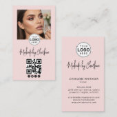 Blush Pink Script Social Icon QR Code Photo Makeup Visitenkarte (Vorne/Hinten)