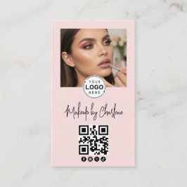 Blush Pink Script Social Icon QR Code Photo Makeup Visitenkarte