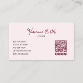 Blush Pink Script Social Icon QR Code Photo Makeup Visitenkarte (Rückseite)