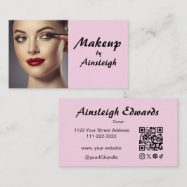 Blush Pink Script Social Icon QR Code Photo Makeup Visitenkarte