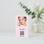Blush Pink Script Social Icon QR Code Photo Makeup Visitenkarte (Stehend Vorderseite)