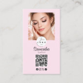 Blush Pink Script Social Icon QR Code Photo Makeup Visitenkarte (Vorderseite)