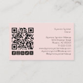 Blush Pink Script Social Icon QR Code Photo Makeup Visitenkarte (Rückseite)