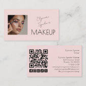 Blush Pink Script Social Icon QR Code Photo Makeup Visitenkarte (Vorne/Hinten)