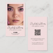 Blush Pink Script Social Icon QR Code Photo Makeup Visitenkarte (Vorne/Hinten)