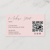 Blush Pink Script Social Icon QR Code Photo Makeup Visitenkarte (Rückseite)