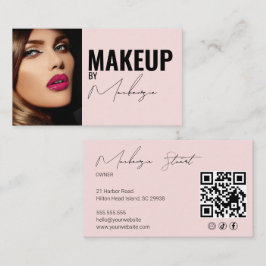 Blush Pink Script Social Icon QR Code Photo Makeup Visitenkarte