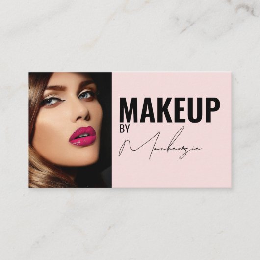 Blush Pink Script Social Icon QR Code Photo Makeup Visitenkarte (Vorderseite)