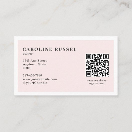 Blush Pink Script Social Icon QR Code Photo Makeup Visitenkarte (Rückseite)