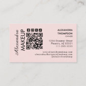 Blush Pink Script Social Icon QR Code Photo Makeup Visitenkarte (Rückseite)