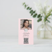 Blush Pink Script Social Icon QR Code Photo Makeup Visitenkarte (Stehend Vorderseite)