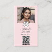 Blush Pink Script Social Icon QR Code Photo Makeup Visitenkarte (Vorderseite)