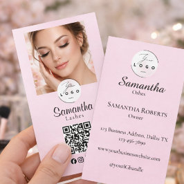 Blush Pink Script Social Icon QR Code Photo Makeup Visitenkarte