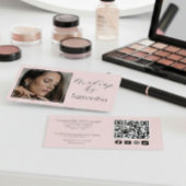 Blush Pink Script Social Icon QR Code Photo Makeup Visitenkarte