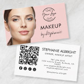 Blush Pink Script Social Icon QR Code Photo Makeup Visitenkarte