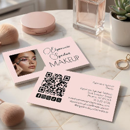 Blush Pink Script Social Icon QR Code Photo Makeup Visitenkarte