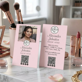 Blush Pink Script Social Icon QR Code Photo Makeup Visitenkarte