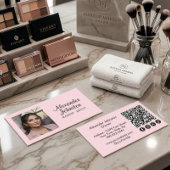 Blush Pink Script Social Icon QR Code Photo Makeup Visitenkarte