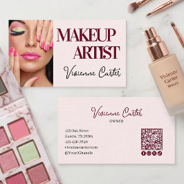 Blush Pink Script Social Icon QR Code Photo Makeup Visitenkarte