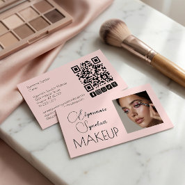 Blush Pink Script Social Icon QR Code Photo Makeup Visitenkarte