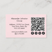 Blush Pink Script Social Icon QR Code Photo Makeup Visitenkarte (Rückseite)