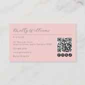Blush Pink Script Social Icon QR Code Photo Makeup Visitenkarte (Rückseite)
