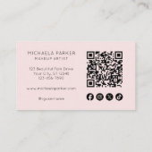 Blush Pink Script Social Icon QR Code Photo Makeup Visitenkarte (Rückseite)